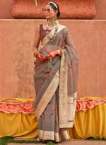 Organza Silk Grey Casual Wear Printed Saree